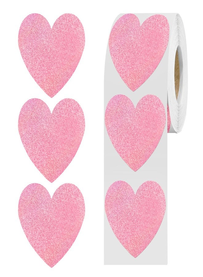 Yoblink Pink Heart Stickers,1.5" Glitter Valentines Stickers 500 per Roll,Valentine's Day Decorations(Pink) - Image 1
